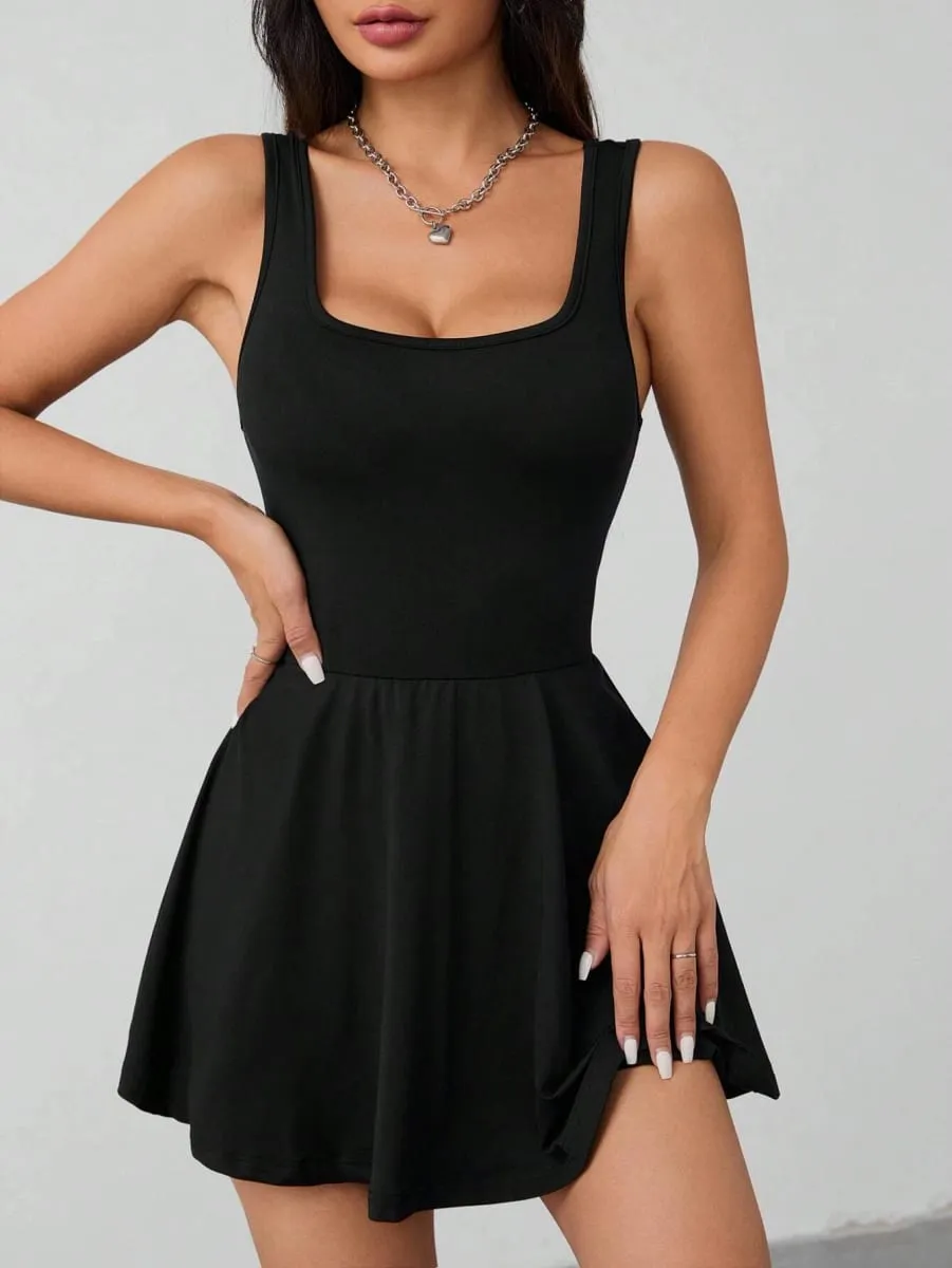 Ladies Elegant Sexy Spring Summer Square Collar Pocket Safety Pants Dress Fashionable Women's Clothing