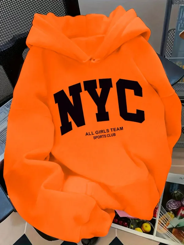 New Fall/Winter Comfortable Navy Blue New York Team Hoodie - Long Sleeve Couples' Street Style Hoodie Casual Pullover with POC