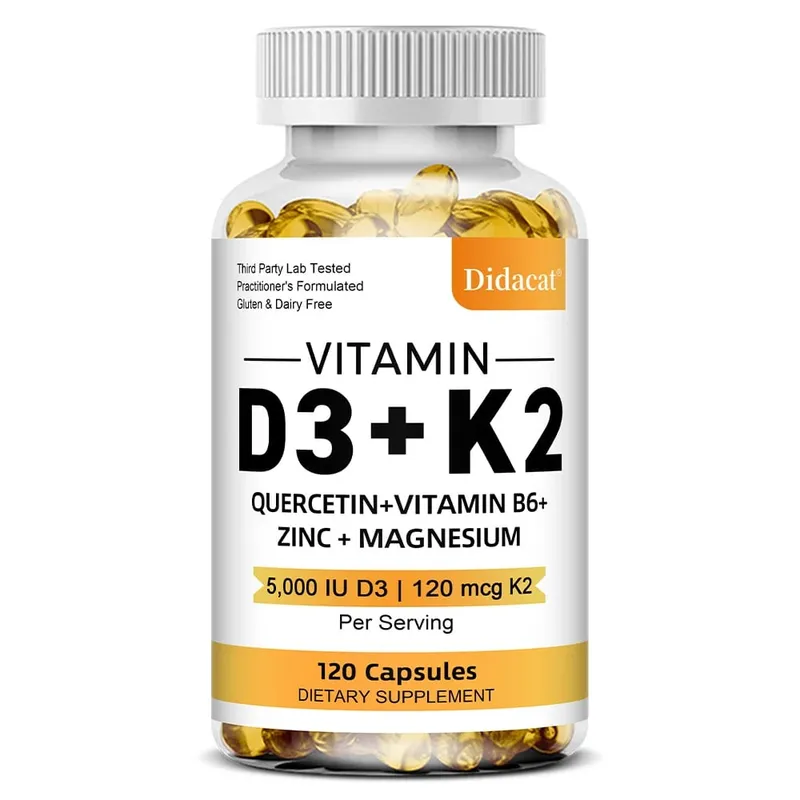 Suplemen Diet Vitamin D3 + K2 - Dukungan Kesehatan Tulang dan Jantung Membantu Mengatur Metabolisme Kalsium - 120 Softgels