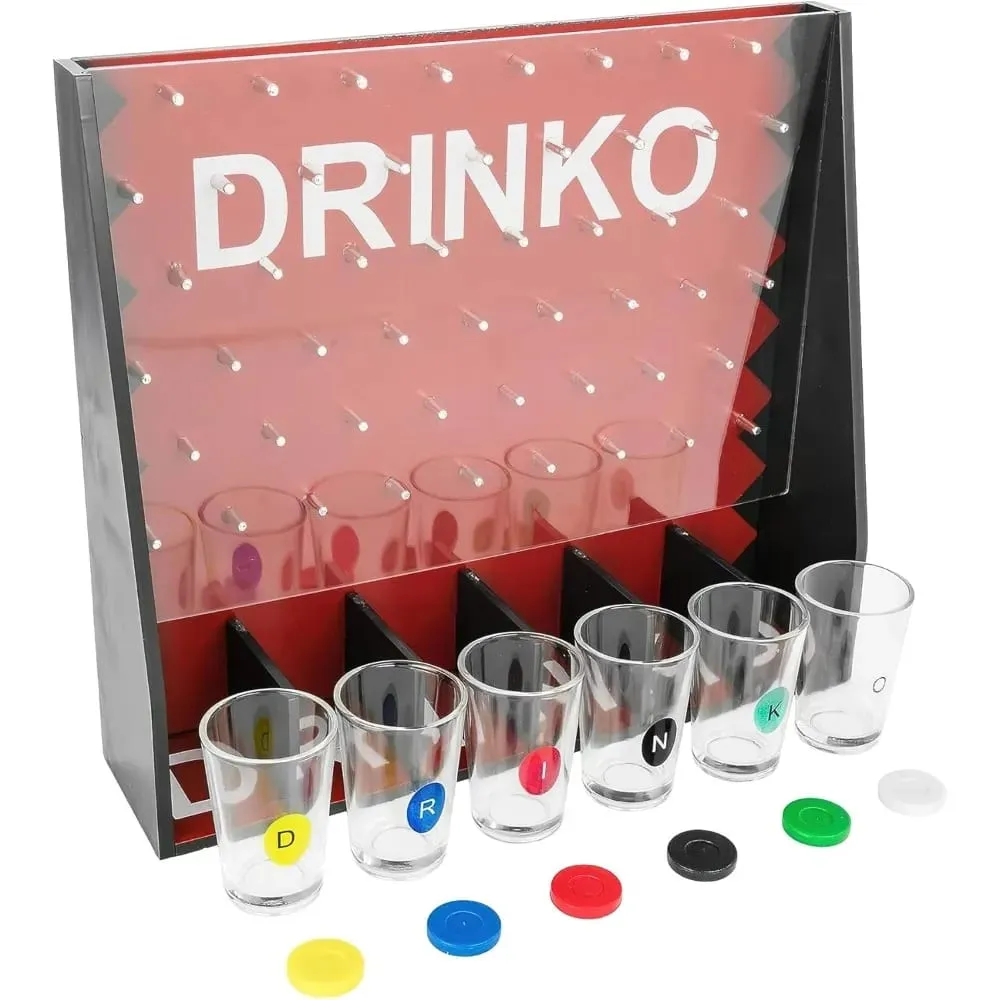 Drinko Drinking Game Social Shot Glass Party Fun for Groups & Couples - Multicolor Glass Shots Durable Board with Metal Pegs