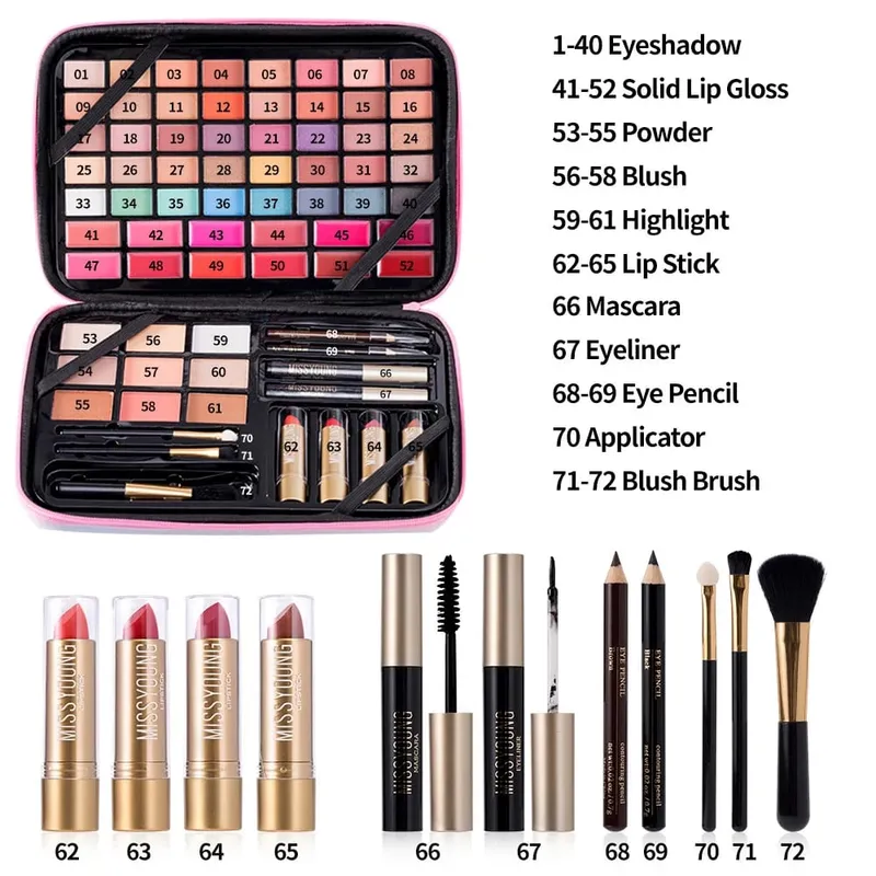 Multifunctional All-in-One Makeup Palette Blush Eyeshadow Lip Gloss Highlighter Lipstick Long Lasting Portable Daily Cosmetics