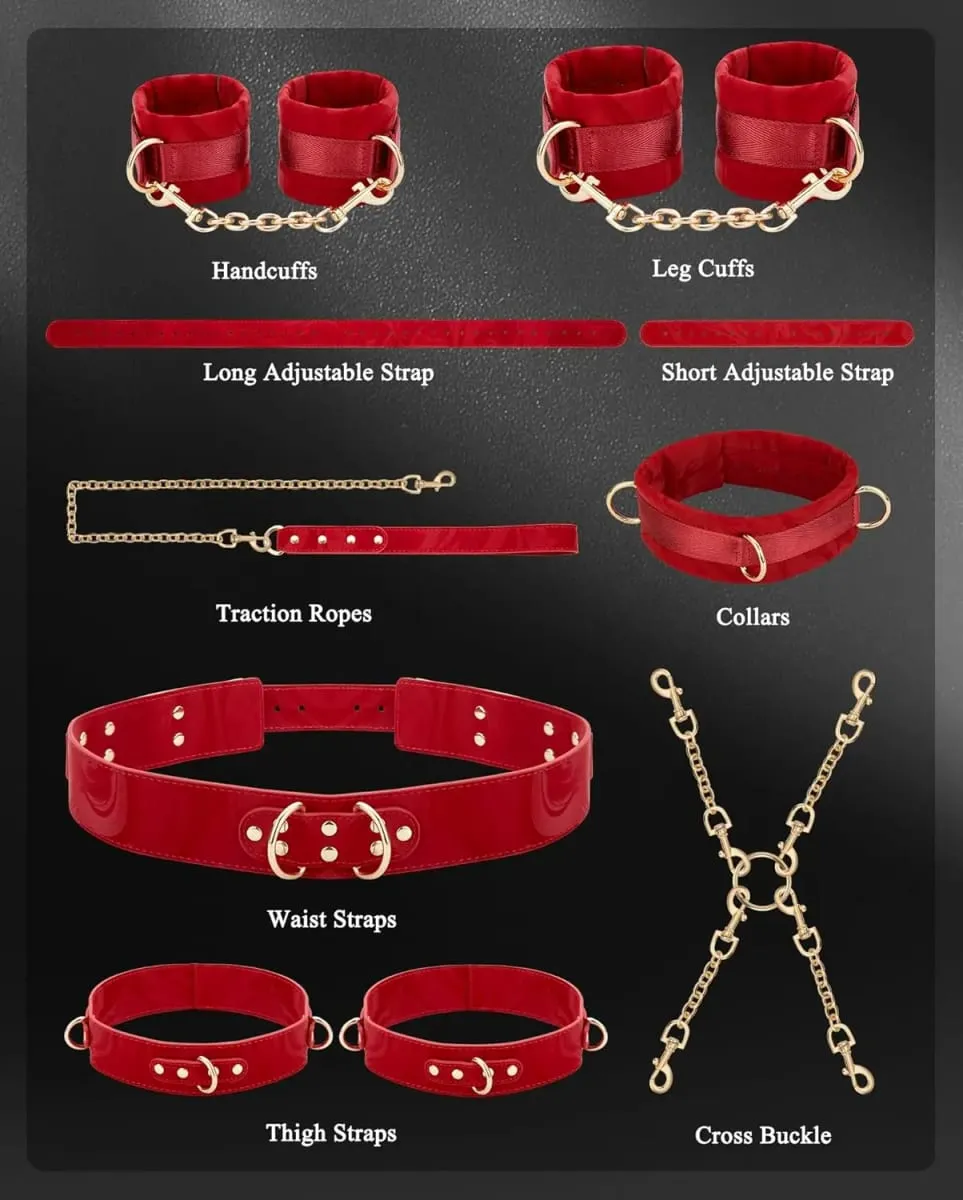 Sex Bondage BDSM Kit Restraints Neck to Wrist SM Adjustable Handcuffs Ankle Thigh Cuff Cross Waist Strap Traction Chain Collar — image 5