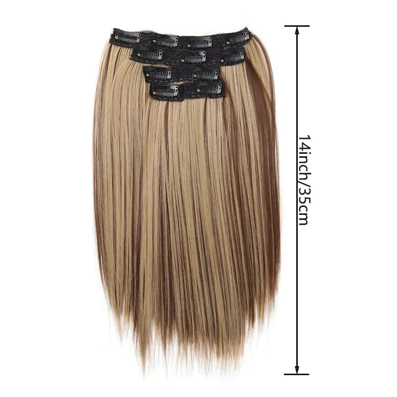 Wig piece for women long straight hair extensions 11 card four piece set synthetic clip hair — image 3