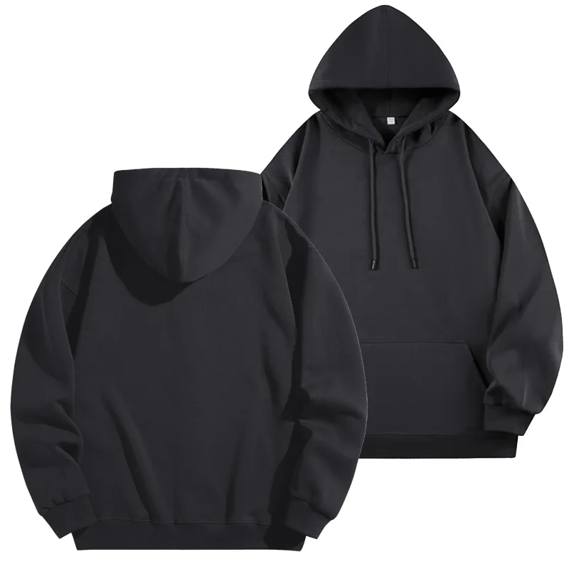 Logo Tersuai DIY Sweatshirt Bertudung Hitam Kapas Tulen Pullover Lengan Panjang Atasan Kasual untuk Lelaki Dan Wanita Fesyen Musim Sejuk Musim Gugur