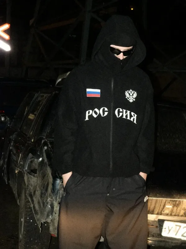Hip Hop Face Cover Moletom Unissex Solto Preto Zip Up Moletom Design Impresso com Bandeira da Águia