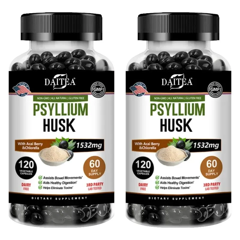 Psyllium Husk Capsules - Improve Constipation Accelerate Metabolism Nutrient Digestion Intestinal Health for Adult Men &Women