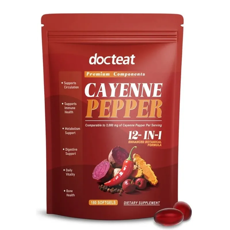 Docteat Cayenne Pepper 12-in-1 소프트젤 베르베린 및 흑후추 추출물 함유 면역 건강 및 뼈 지원 180 소프트젤