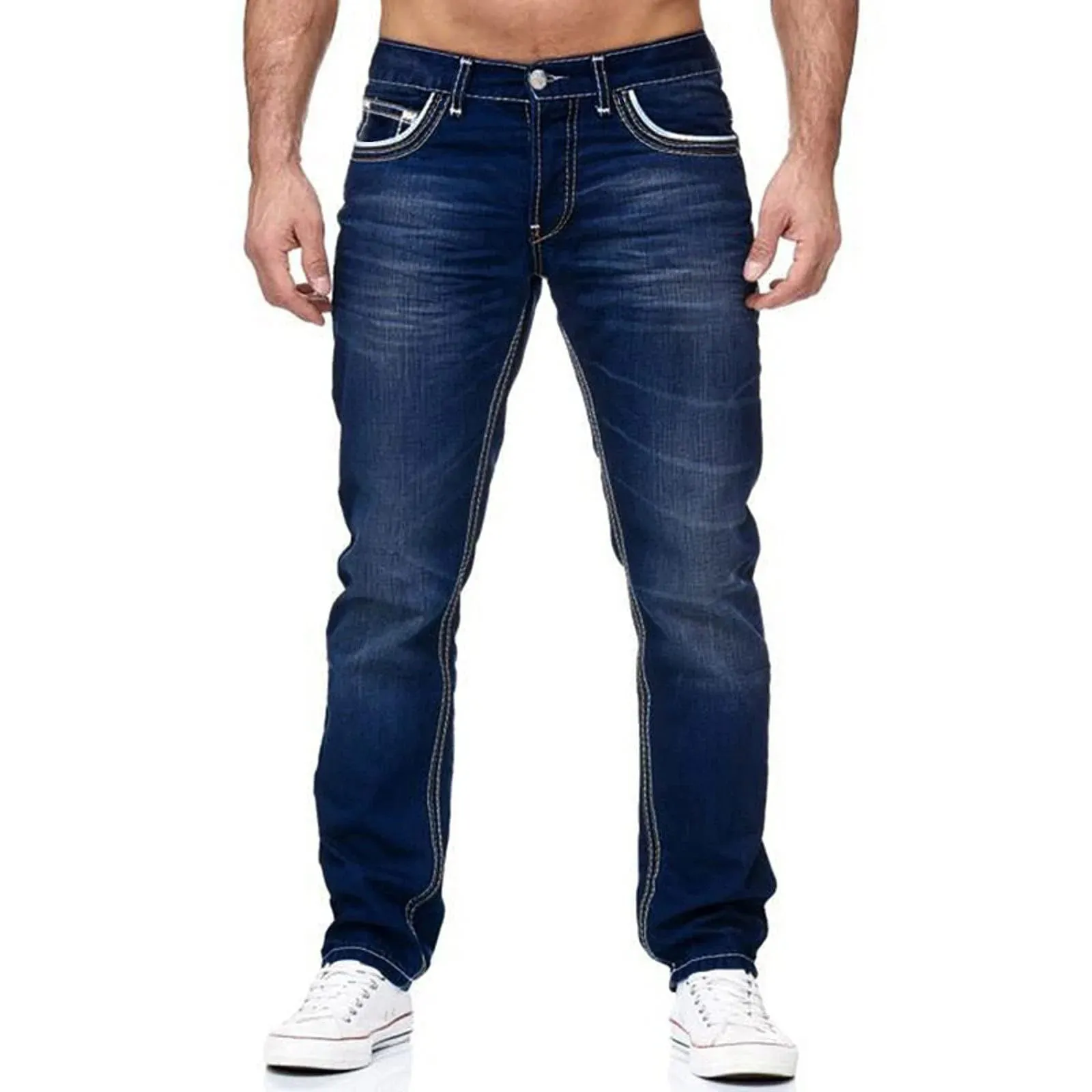 Men Jeans Solid Pockets Stretch Denim Straight Pants Spring Summer Business Casual Trousers Daily Streetwear Men's Clothing — image 4