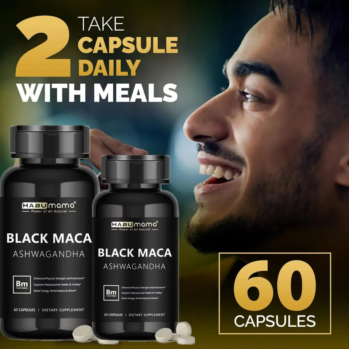 Black Maca Root + Suplemen Ashwagandha untuk Lelaki Sistem Kawalan Stamina Keyakinan Prestasi Keras Batuan Penghantaran Bijak