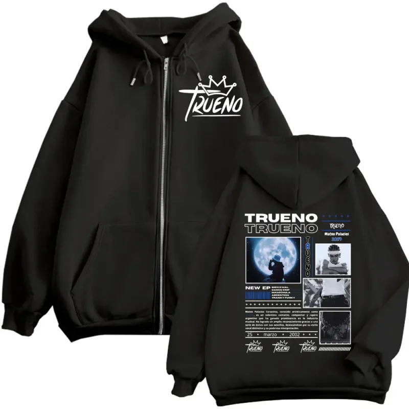 Rapper Trueno doppelseitig bedruckter Kapuzenpullover mit Reißverschluss für Herren Damen Harajuku Hip Hop Sweatshirts mit Reißverschluss Freizeitmode Oversize-Pullover