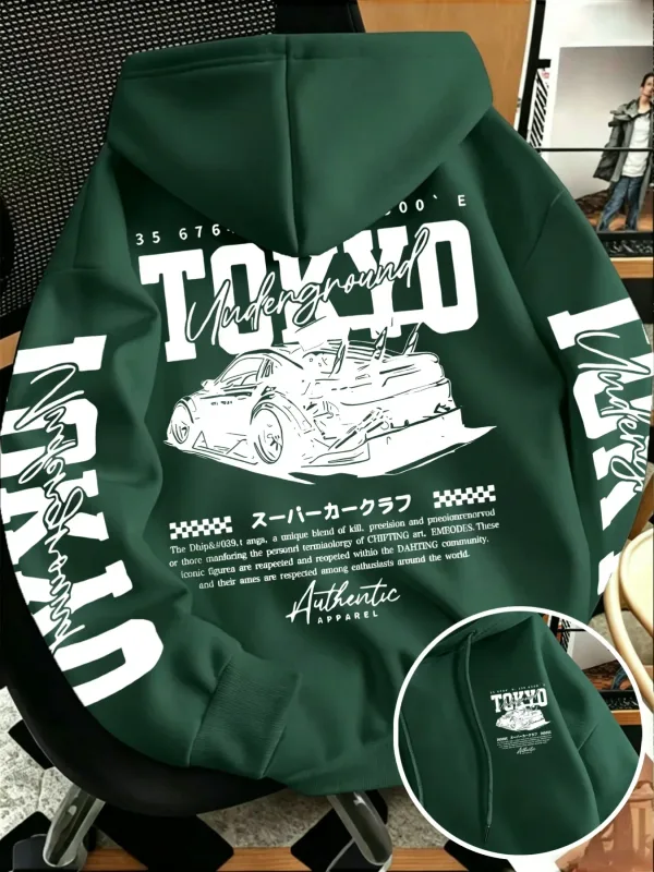 Autumn Winter New Men'S Tokyo Underground Racing Line Drawing Print Hooded Sweatshirt Japanese Street Trendy Top — image 10