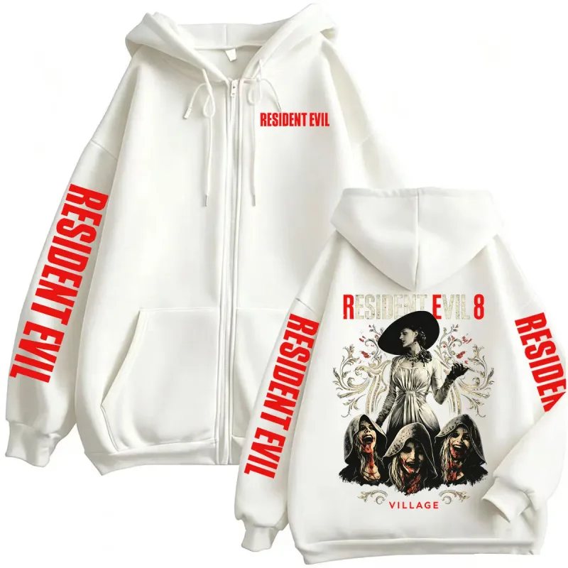 Resident Evil Village Zipper Hoodies Lady Dimitrescu Horror Jacket Sweatshirts Men Women Harajuku Streetwear Zip Up Hooded Coats