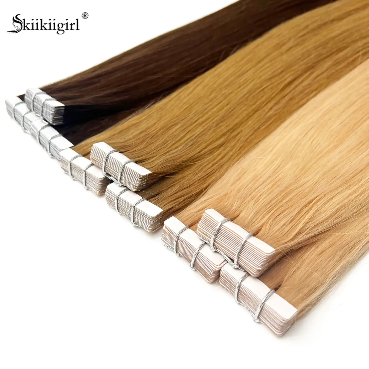 kiikiigirl tape in human hair extensions Natural Seamless Invisible SKin Weft 16"-24" human hair extensions