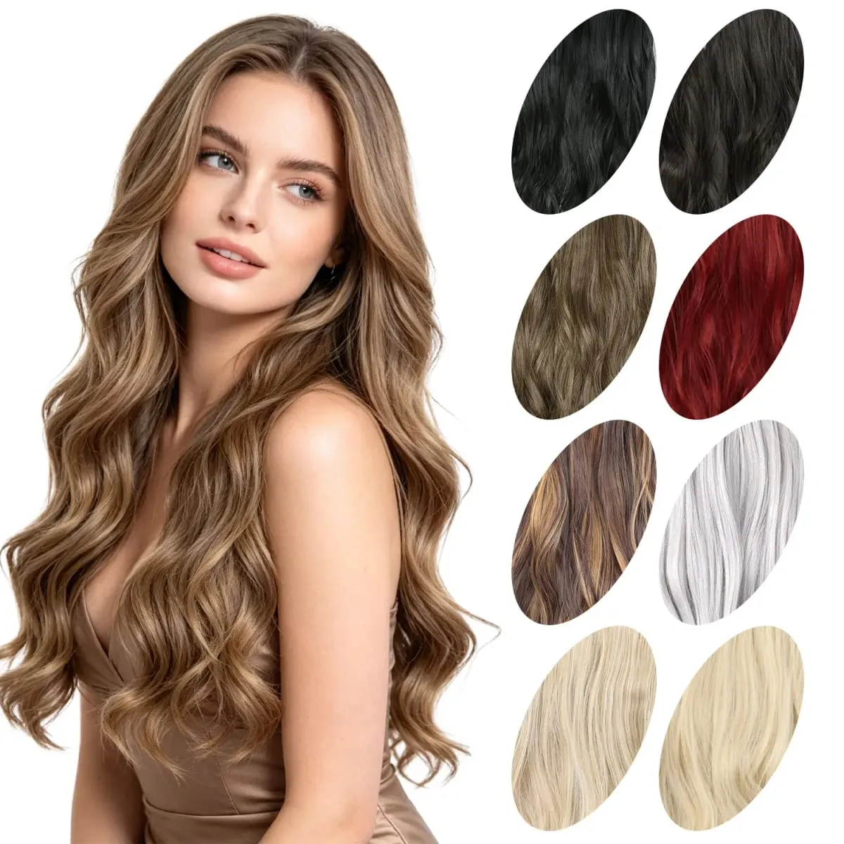 Extensions de cheveux synthétiques à clips, postiche ondulée en fibre haute température, 5 clips en une pièce, pour femmes, fête quotidienne, vacances