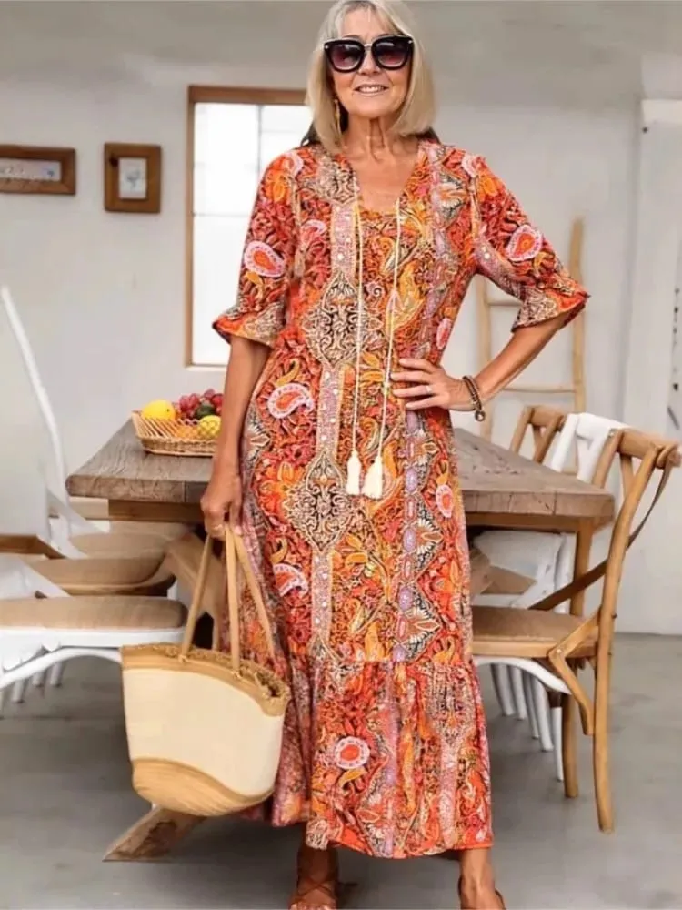 Women's Spring Summer Casual Holiday Dress New Print Fashion Elegant Loose Clubwear Womens Clothing Party Dresses Robe Femme