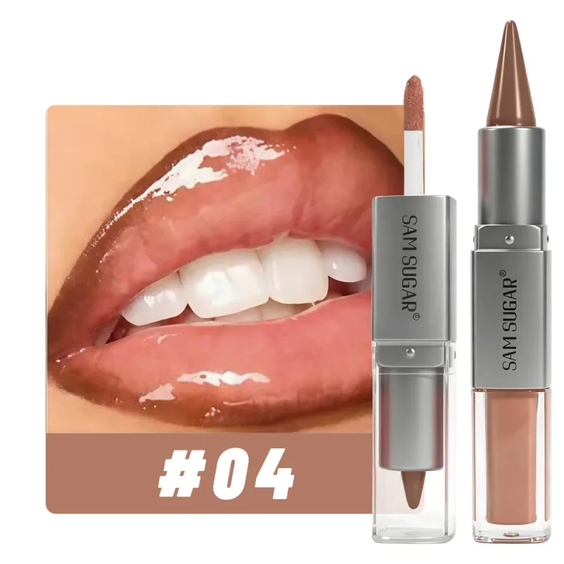 Pelapik Bibir & Lip Gloss 2 dalam 1 Dwi Berakhir Menghidratkan Gincu Tidak Melekat Matte Baldu Outline Krayon dengan Sapuan Bibir Montok Berkilat