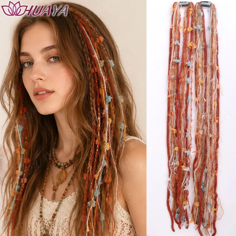 Synthetic Colorful Clip-in Hair Extensions Boho Yarn Dreadlock Braids Festival Party Hair Accessories for Women — image 10