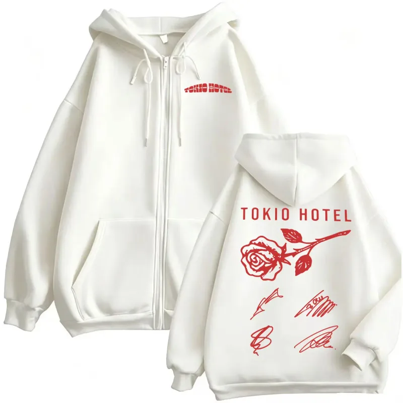 Tokio Hotel ARENA TOUR 2026 Assinatura Zipper Hoodies Moda Masculina Clássico Moletom Jaqueta Casacos Casual Lã Zip Up Pulôver