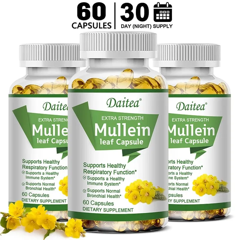 Mullein Extract Capsules Suitable For Lung & Bronchial Cleanse for Smokers - Respiratory Health Support Gut Health