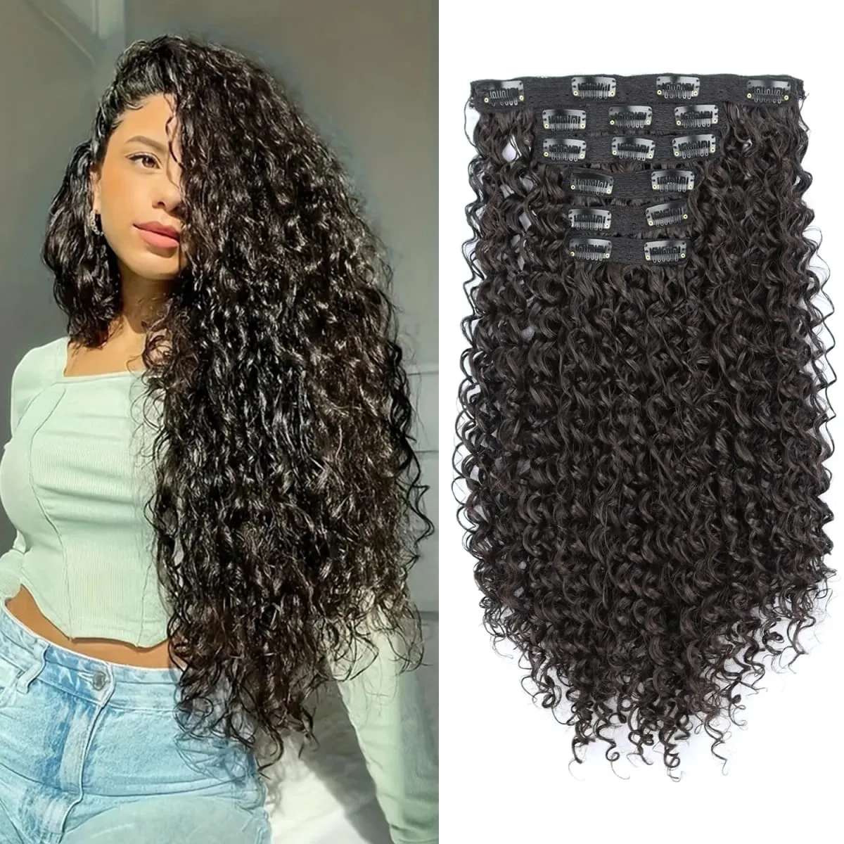 16 Clip In Hair Extensions Synthetic Kinky Curly Full Head Fake Pieces Brown Black Hair Extensions Suitable For Black Women