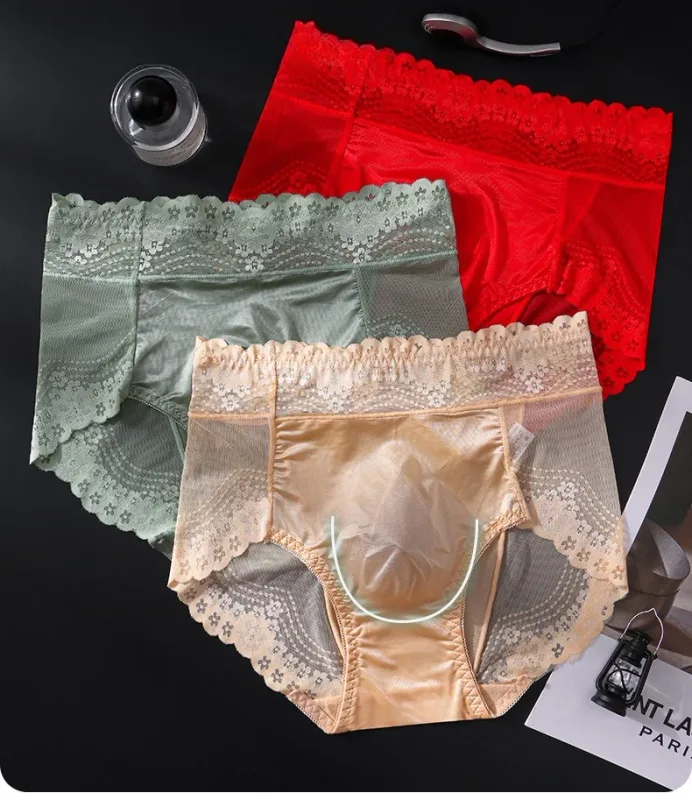 Flower Lace Mesh Hollow Out Sexy Men's Underwear Ice Silk Breathable Seamless Manipis na Triangle na Pantalon Malambot Traceless Panlalaki Briefs