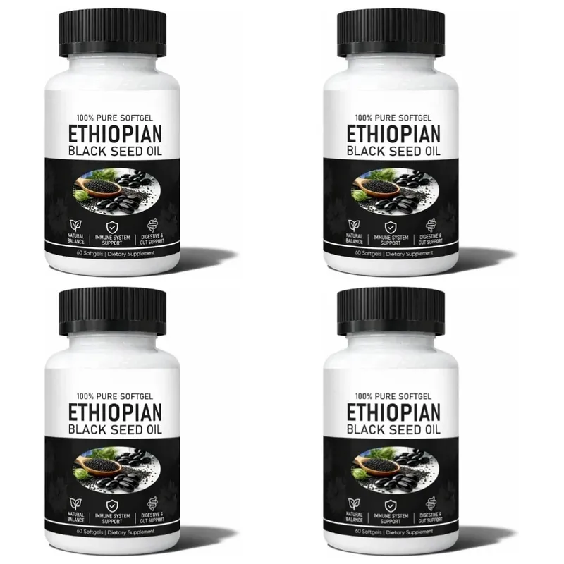 Ethiopian Black Seed Oil Organic Cold-Pressed Immune Support Supplement 60 Softgels for Joint Health & Antioxidant Protection
