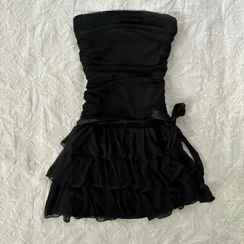 Y2K damekjole sød ensfarvet retro blonde streetwear Harajuku æstetisk sød sløjfe sommer ny mode afslappet stropløs dressr