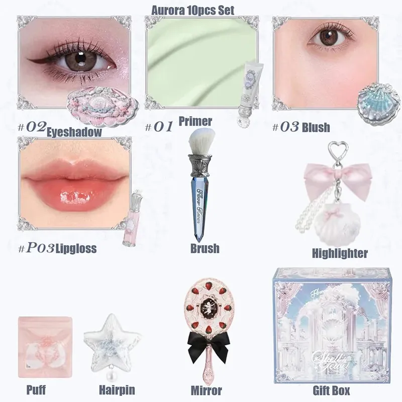 Flower Knows Make Up Sets Cosmetics Full Set Shells Pearl Eyeshadow Lip Gloss Blushes For Cheek Highlighter Gift Box Makeup Kit — image 10