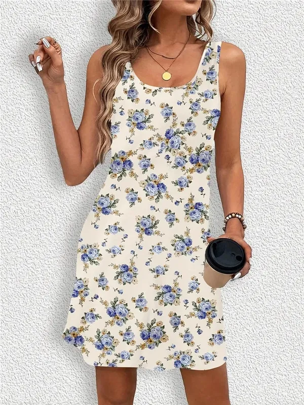 Fashion Leopard And Floral Pattern Women Mini Dresses Summer Sleeveless 3D Printed Street Ladies Dress 3XL Big Size Casual Dress