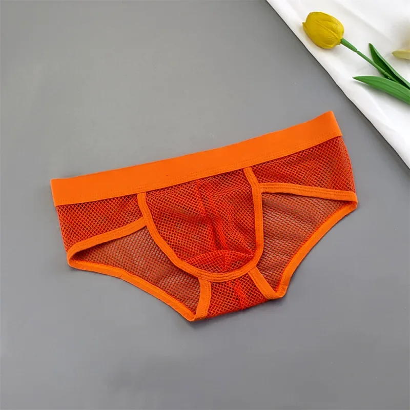 Hollow Out Fishnet Men's U Convex Briefs Breathable Mesh Low Waist Fully Transparent Underwear Perspective Lingerie