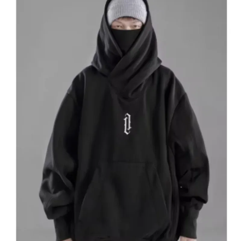 Thêu Cao Cổ Áo Quá Khổ Y2K Nam Nữ Hoody Nhật Bản Ninja Áo Khoác Mùa Thu Hip Hop Trang Bỏ Túi Dạo Phố
