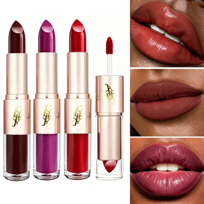 2 IN 1 Dual-End Lipstick & Liquid Lip Gloss High Shine Glossy Lip Color Long Lasting Waterproof Bold Lip Makeup
