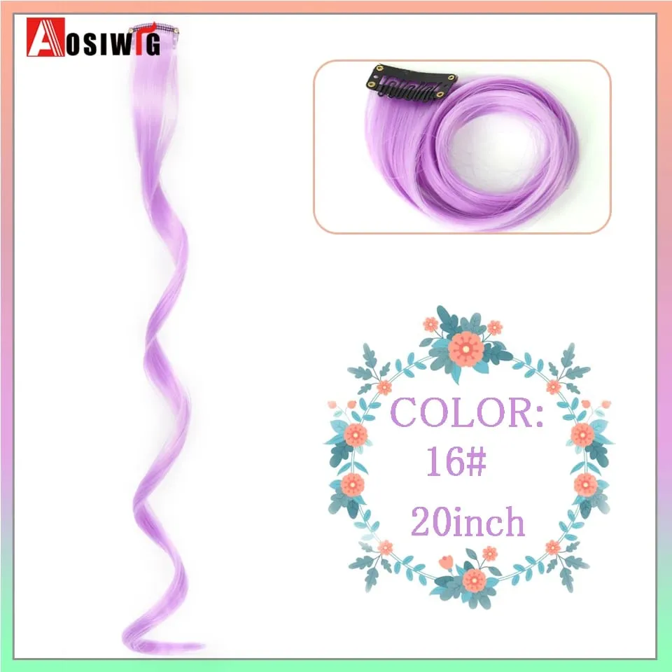 22" Synthetic Long Straight Rainbow Highlight Colored Hair Extensions Clip In One Piece Ombre Pink Purple Green Yellow For Wome