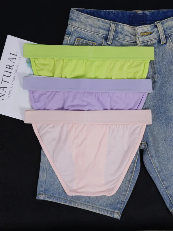 1PCS Men's Modal Ultra-Thin Barely-There Briefs U Convex Pouch Bright Solid Color Elastic Waistband Breathable Daily Underwear