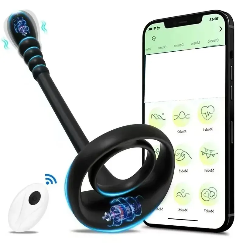 APP Penis Cock Ring Mand Trådløs Fjernbetjening Mand Ejakulationsforsinkelse Stimulator Anal Butt Plug Voksen Sexlegetøj til Mænd Par
