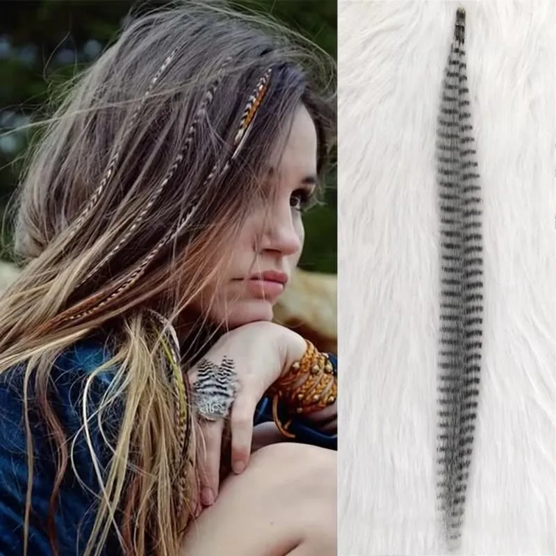 10 Buah Ekstensi Bulu Sintetis Pelangi Multiwarna Pengaya Rambut 16 Inci Cocok untuk Wanita — image 10