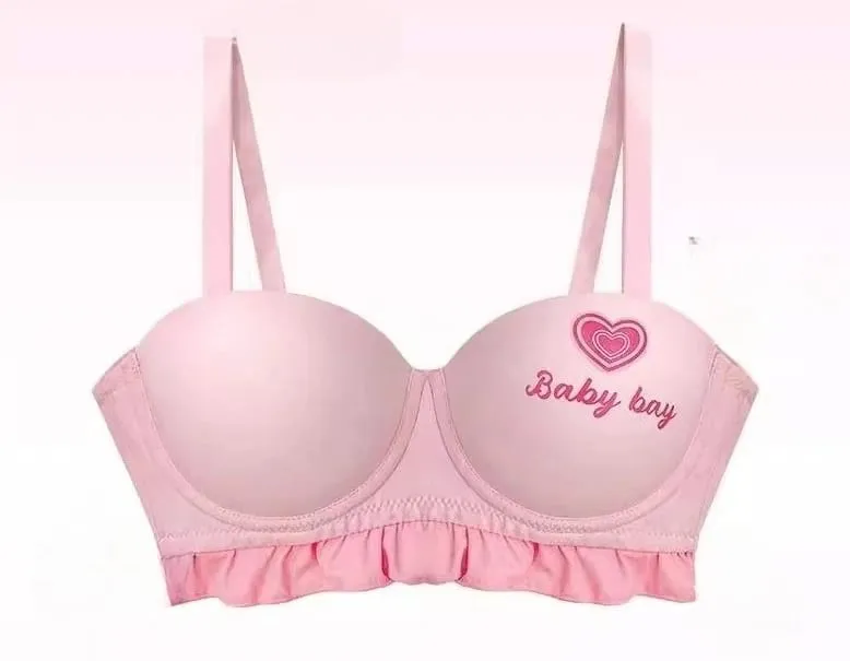 Lolita Inspired Lingerie Set for Small Chest Wireless Push Up Bralette to Enhance Curves Sweet Barbie Style Bra & Tushy Panty