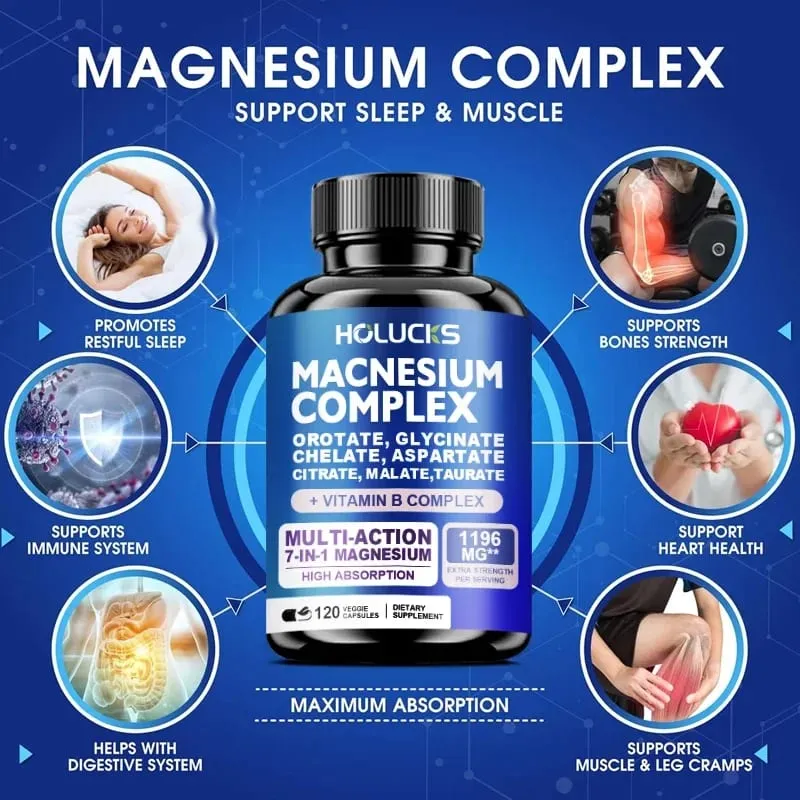 Magnesium Complex 1000mg Supplement with Vitamins C E B1 B2 B6 B12 Chelated Magnesium Glycinate Malate Taurate &Citrate — image 2