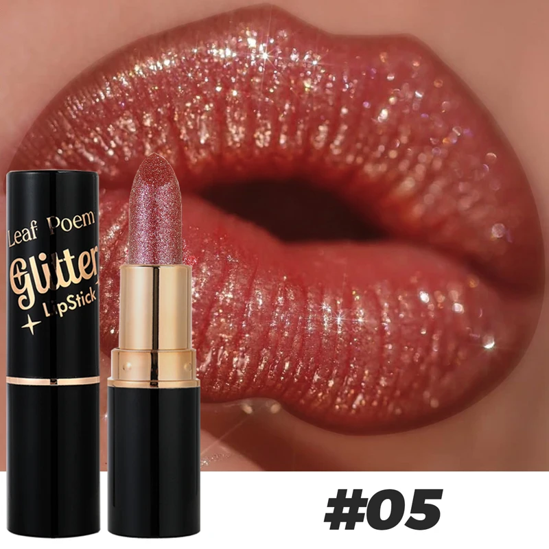 6 Colors Glitter Lipstick Waterproof Lasting Diamond Pearlescent Metallic Lipstick Pink Red Lip Gloss Women Lips Makeup Cosmetic — image 6