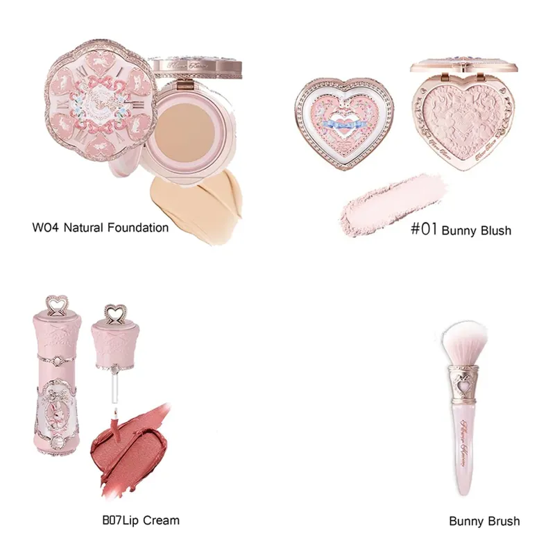 Flower Knows Makeup Set Swan Ballet Concealer Palette Embossed Blusher Shine Lipstick Kit With Bag THE SWEETIE BEAR Bunny Garden