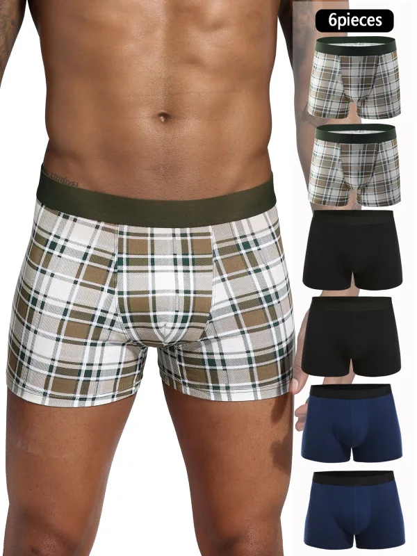 6pcs pack plaid Style Boxer Shorts Men Cotton Underwear Soft Breathable Male Underpants for Men Homme Boxershorts Slips Panties