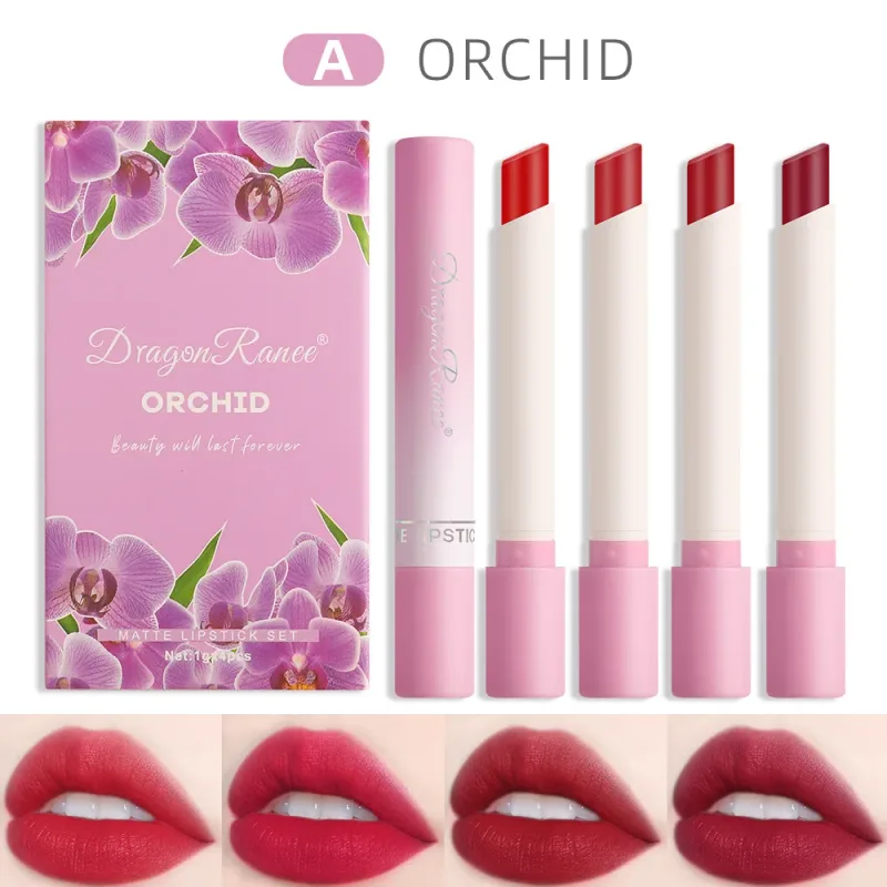 Cigarette Lipstick Set 4pc Velvet Matte Lip Gloss Waterproof Long Lasting Smoke Lip Stick Sexy Red Lip Tint Charming Lips Makeup