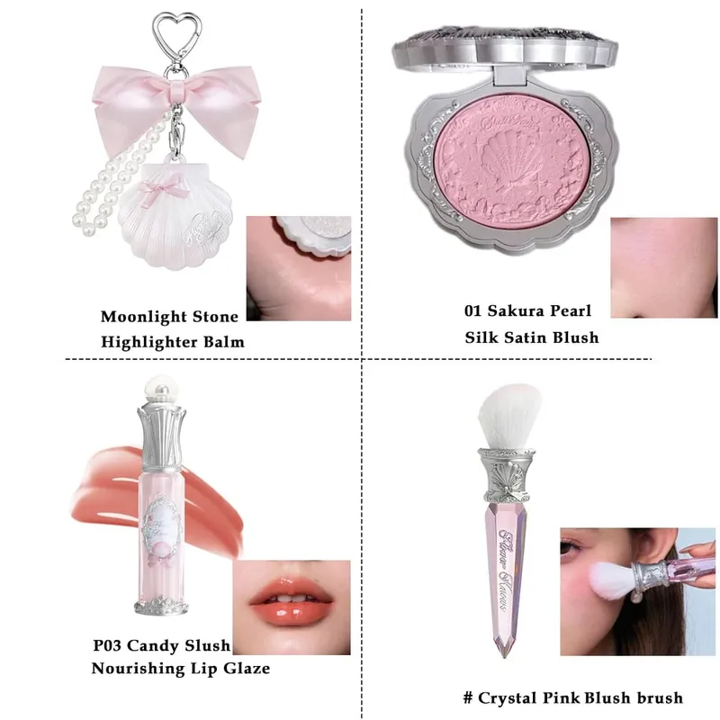 Flower Knows Dual-Ended Highlighter Stick & Blush Set LongLasting Lip Glaze 4-piece set