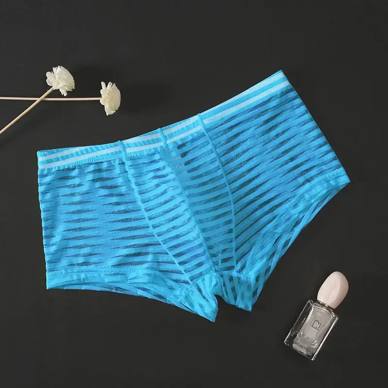 Transparent Underwear Sexy Men Ice Silk Striped Boxer Trunk Breathable Underpants U Convex Pouch Panties Man Boxer Briefs Short