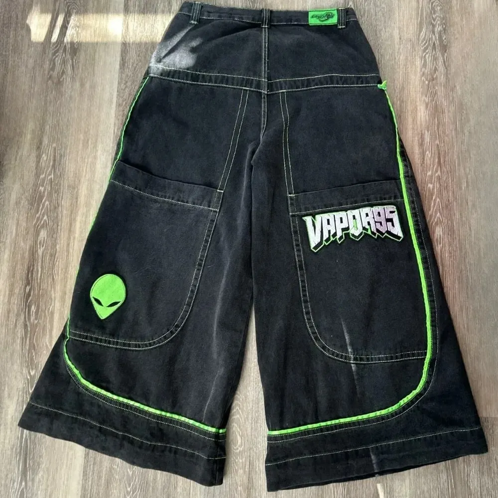 Jeans Spring and Autumn European and American wide-leg loose alien pattern trousers 2024 new high street trend hip-hop men