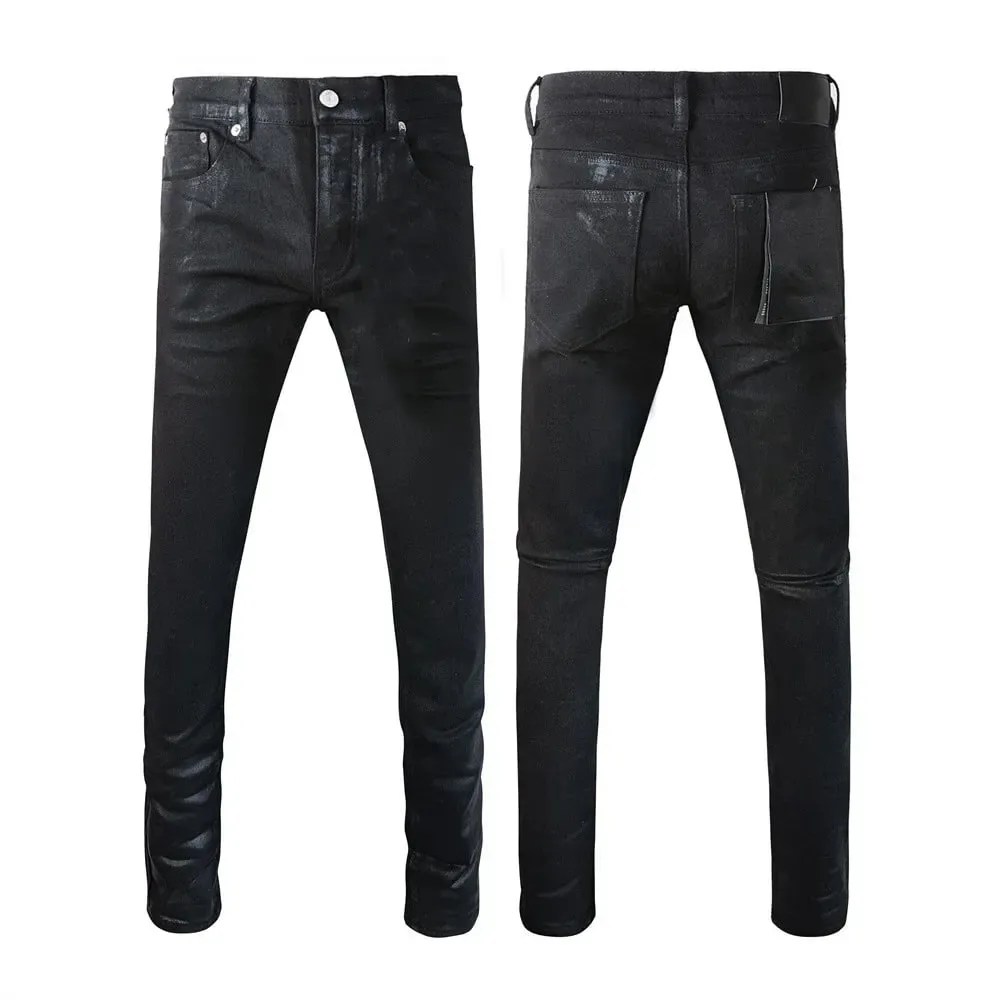 Jeans Men Fashion Classic style Retro Wash black paint Hole Repair Low Rise Stretch Skinny Pleated Ripped Frayed Jeans Trousers — image 10