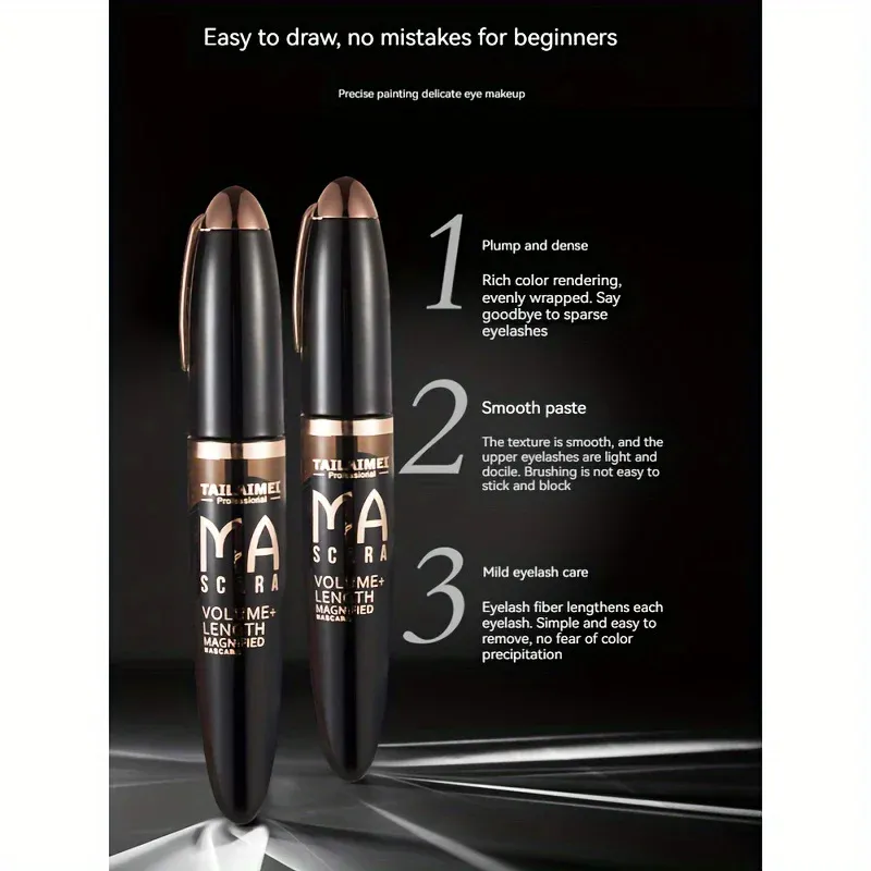 1 PC Waterproof 3D Mascara Thick Long Smudge-proof Plump Encrypted Long-lasting Curling Large Eye Makeup with 360° Spiral Brush