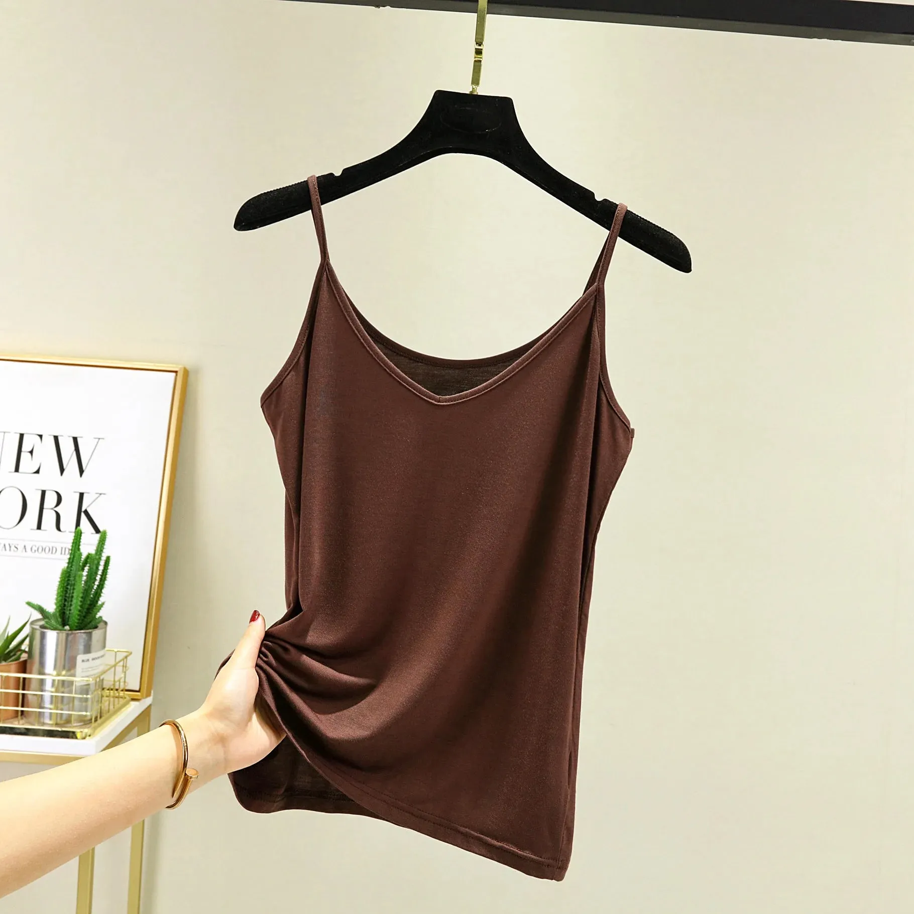 Spaghetti Strap tops Women Halter V Neck Camis Tank Solid color basic sleeveless Camisole Top