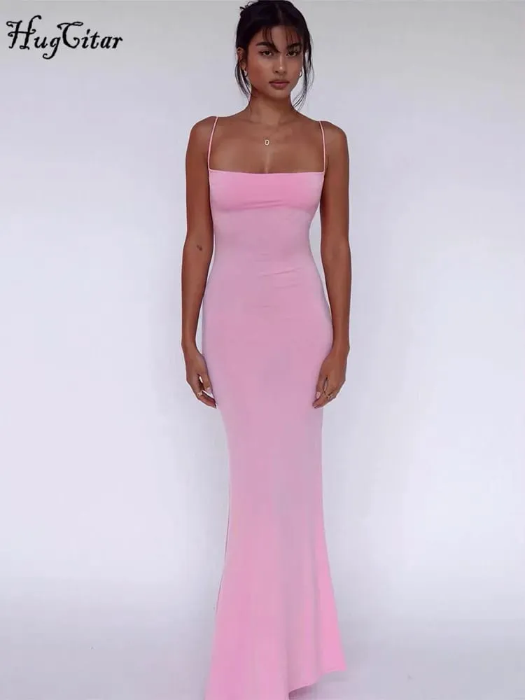 Hugcitar Summer Solid Sleeveless Backless Elegant Sexy Bodycon Y2K Maxi Prom Dress Women Clothes Birthday Party Casual Y2K — image 5
