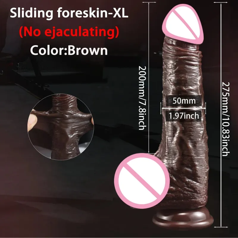 2 In1 Super Realistic Dildo Penis Sliding Foreskin Ejaculation Big Dick Penetration Anal Female Masturbation Sexy Adult Sex Toys